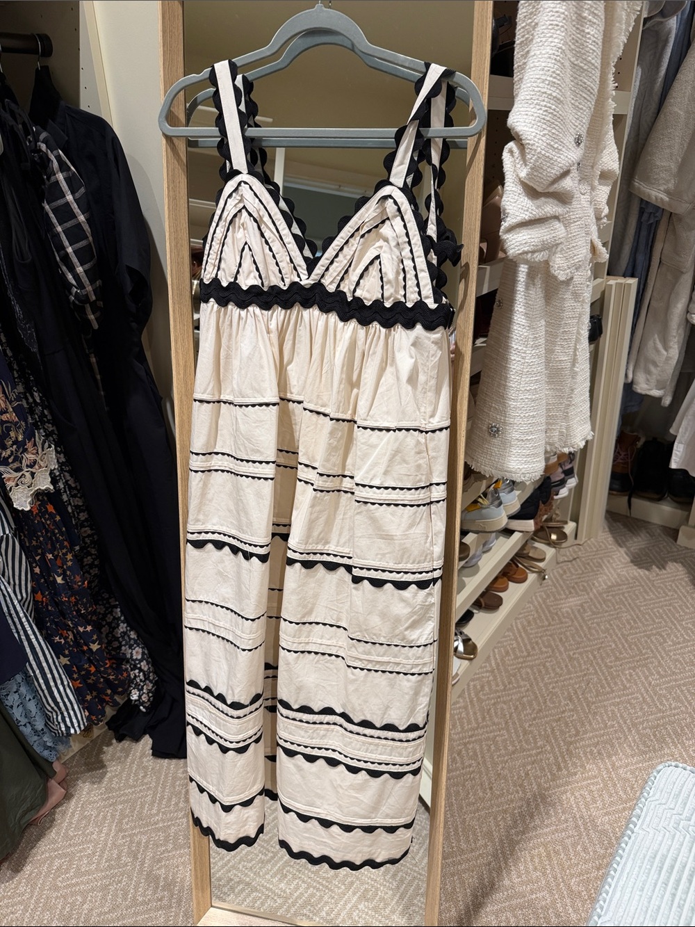 Cream Midi Dress with Black Trim - Women